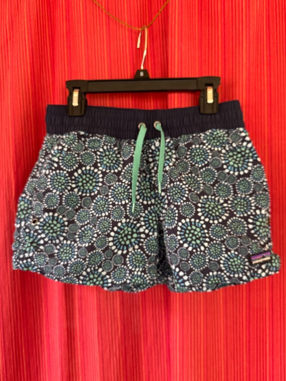 Patagonia Costa Rica Baggies Girls Navy & Teal Mosaic Swim Shorts Size XL 67087